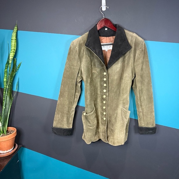 RARE VTG Scully Leather Suede Jacket 10 Army Green Black Trim Steampunk Western - Picture 5 of 12